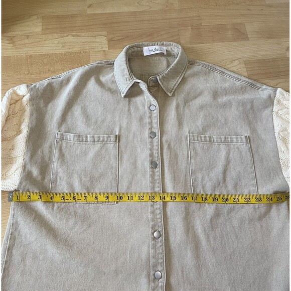 Jena Green By Apricot Lane Cable Knit Sweater Denim Jacket Large 100% Cotton - Picture 9 of 13